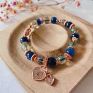 SG LOCAL SELLER Designed Elastic Crystal Bracelet - Blue Gobi Desert Agate with Heart Locket Charm