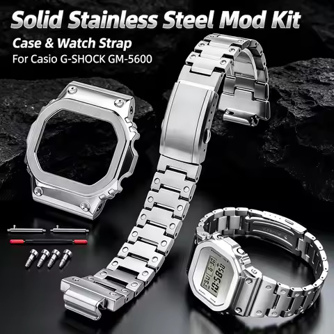GM5600 Mod Kit Solid Stainless Steel Case & Watch Strap For Casio G-SHOCK GM-5600 Module 3229 Men Me