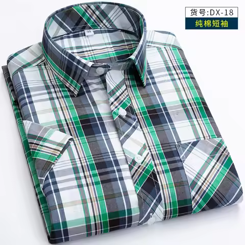 Mens Dress Shirts Short Sleeve Summer Plaid Large Man High Quality Cotton 100% Shirt For Men 7xl Plu