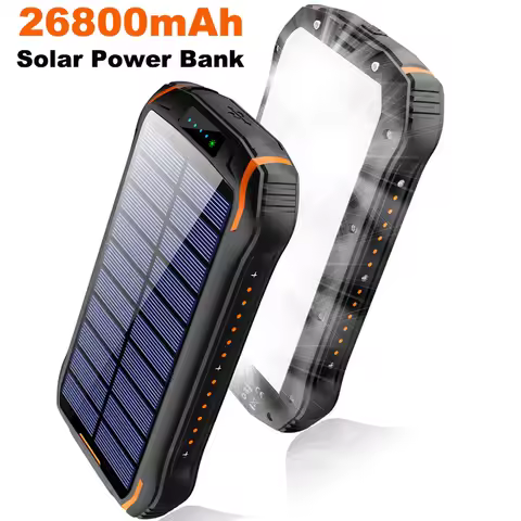 Solar Power Bank 26800mAh Waterproof Portable Solar Panel Fast Charger Powerbank External Battery Po