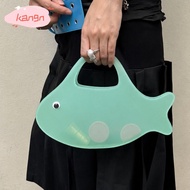 KANGN Jelly Handbag, PVC Material Candy Color Transparent Handbag, Vacation Fish Shape Cartoon Handb