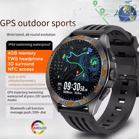 4GB Ultra Large Memory Smartwatch GPS Google Maps Waterproof Watch Men MP3+MP4 Album Recording Bluet