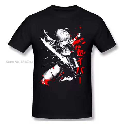 Fate - Saber Print Cotton Funny T Shirts Fate Stay Night Men Fashion Cotton Tshirt Anime Tees Haraju
