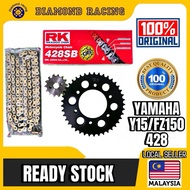 428 Y15/FZ150 SCC BLACK SPROCKET COMBO RK /DIAMOND RACING GOLD CHAIN SET