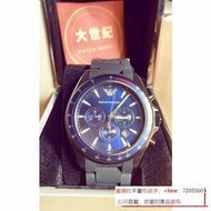 【專櫃盒裝】EMPORIO ARMANI 亞曼尼  機械錶 運動手錶 男士腕錶 三眼計時-石英男錶-精鋼x膠-藍x黑 a