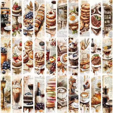 Coffee Dessert Bookmarks-30PCS INS Literary Creative MaterialsPaper Bookmarks for Scrapbooking DIY C