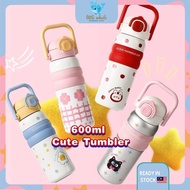 600ML Cute Tumbler 316 Thermos Water Bottle with Straw Portable Aquaflask Tumbler Kids Thermos Flask