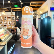 學生小熊保溫杯高顏值女生316L不鏽鋼吸管杯大容量可愛直身保溫杯 500ml