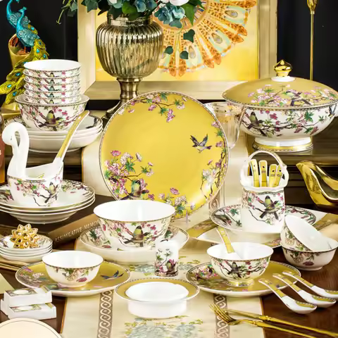 Fine Bone China Plates Dinner Sets Ceramics Luxury Breakfast Dinnerware Gift Women Vajillas Completa