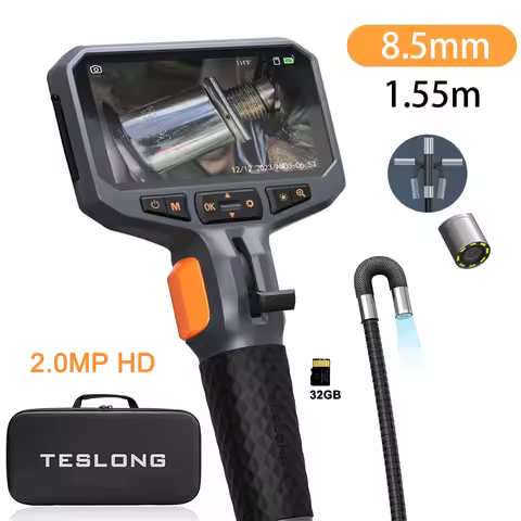 TESLONG TD450S 8.5MM Articulating Borescope 1080P 5 Inch IPS Two Way 360° Steering Endoscope Camera 