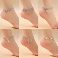 European American Trendy Tassel Rhinestone Multi-Layer Anklet ins Style Jewelry Female Fashion Love 