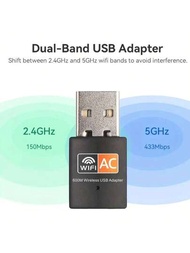 Jlaa Usb Wifi網卡,600mbps高速雙頻2.4g / 5g無線網卡,迷你無線網卡wifi插頭適用於筆記本電腦/桌面/個人電腦,支援windows10/11/7/xp/vista,osx 10.9-10.15,ubutu Linux