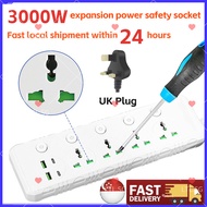 Expansion power socket with UK 3-pin+2 USB/2 C fast charger 250V/3000W/13A expansion charging plug adapter