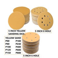 ABRASIVE MALL 5" 125MM 5 INCH YELLOW DRY SAND SANDING DISC VELCRO TAPE P1200 P1500 P2000 SANDPAPER