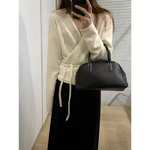 Wool Knit Wrap Tie Cardigan Sweater Green XS
