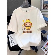 Cetak Bersepeda Kartun LABUBU | Kaos Cotton Combed 30s|Kaos Cowok Distro Original 100%|Baju Oversize