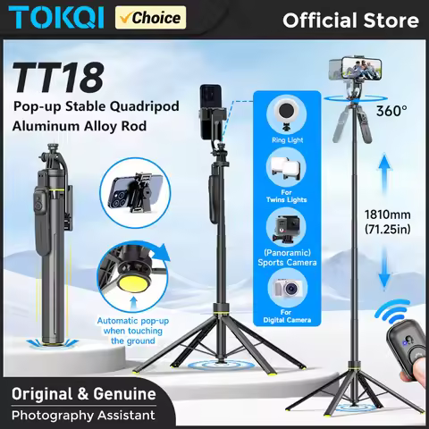 TOKQI Auto Pop Open Tripod 71.21in Extendable Selfie Stick Stable Quadrapod for Cellphone Action Cam