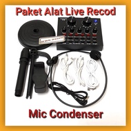 satu paket alat karoke live semua aplikasi sound card v8 mic bando dan holder hp Bluetooth Audio USB