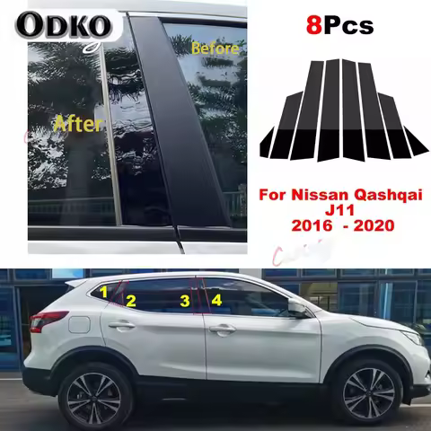 8Pcs Car Polished Pillar Posts Door Window Trim Cover Moulding Fit For Nissan Qashqai J11 2016-2022 