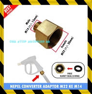 SAMBUNGAN THREAD NEPEL CONVERTER KONVERTER ADAPTOR CONNECTOR KONEKTOR PENGHUBUNG SELANG SEMPROTAN AIR GUN JET SPRAYER CLEANER CEWE M22 FEMALE TO KE COWO M14 MALE MESIN STEAM HIGH PRESSURE CUCI MOBIL MOTOR KUNINGAN ANTI KARAT