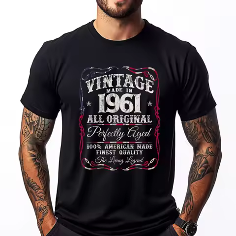 Vintage Usa Legends Made In 1961 Classic 63rd Birthday Red And Black Graphic T Shirt Short Sleeve Te