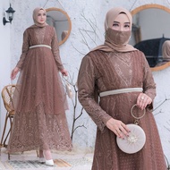 RR Gamis Lebaran 2022//Gamis Tulle Terbaru Full Brokat//Gamis Modern Kombinasi Free Masker Kualitas