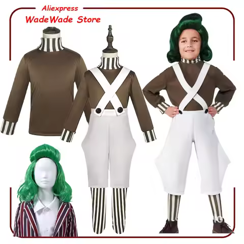 Kids Children Oompa Cosplay Loompa Cosplay Costume Wigs Boys Girls Clothing Wig Outfits Halloween Ca