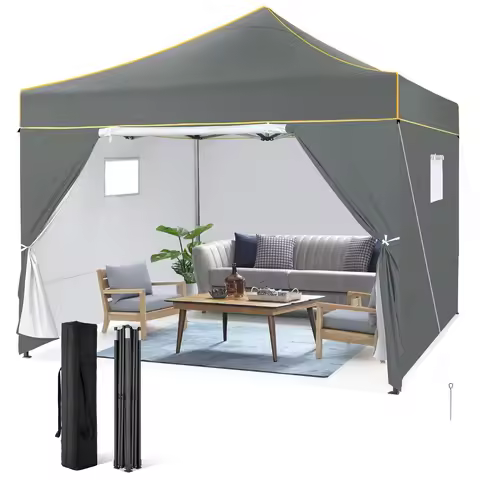 10x10ft Pop Up Canopy Tent Commercial Heavy Duty Instant Canopy With 4 Sidewall Portable Shelter Wit