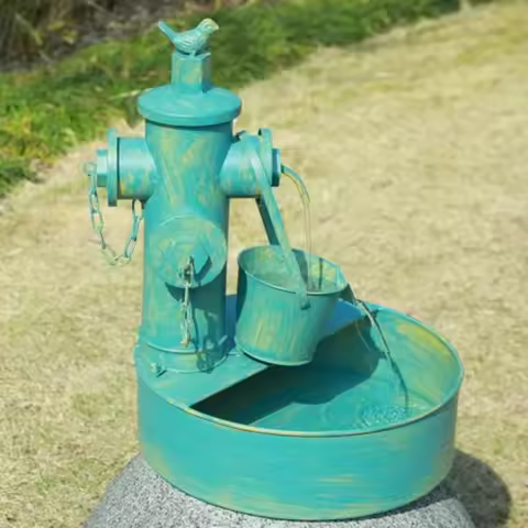 Metal Solar Powered Water Fountain Outdoor with Backup Battery Garden Patio Yard Decor Works at Nigh