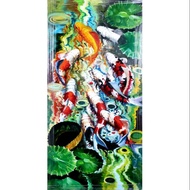 Hand painted wall oil painting on canvas (feng shui koi fish)