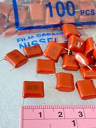 C0.22UF 450V 224=220NF Cไมล่าญี่ปุ่น ยี่ห้อ NISSEI ขาห่าง10มิล ขาสั้นจากโรงงาน แท้ใหม่แกะกล่องC 220n