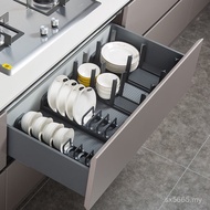 Built-in Adjustable Dishes Yiling Storage Rack Drain Dishes Tableware Cabinet Storage Rack Kitchen S