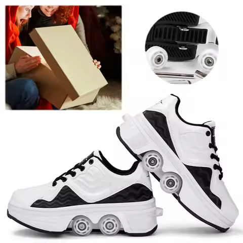 Roller Skate Shoes Fashion Sneaker with Wheels 4 Wheels Automatic Walking Shoes Anti-collision Kick