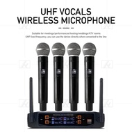 Wireless microphone system 4-channel handheld lavalier headset microphone for party karaoke church performance meeting