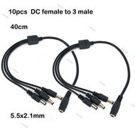 10pcs DC Splitter Power Adapter Connector 1 Female to 3 Male Way 40cm Jack Plug Cable 12V 5.5mm*2.1m