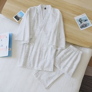 2026 Pajamas Mens Short-sleeved Shorts Japanese Summer Mens Loose Simple Cotton Striped Sweat Steame