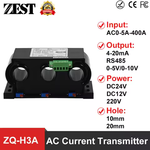 ZQ-H3A Three Phase Split Core Hall AC Current Transmitter Input 0-5A 0-10V 4-20mA Output Analog Sign
