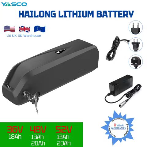 YASCO 36V 48V 52V 13Ah 18Ah 20Ah hailong lithium battery electric bicycle battery ebike conversion k