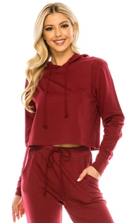 RENESEILLE Women's Crop Hoodie Sweatshirt - Casual French Terry Cropped Long Sleeve Workout Active P