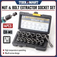 14PCS Broken  Nut and Bolt Extractor Socket Set Damage Rust Screw Bolt Nut Remover Tools with 3/8-in