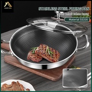 42CM SUS316 Stainless Steel Non-Stick Wok Double Ear Handhold Germany Honeycomb Pan Kuali Periuk