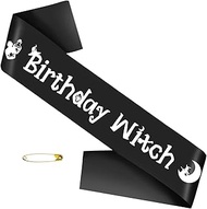SKJIAYEE Birthday Witch Sash, Black White Halloween Witch Birthday Party Sash for Girls Women Hallow