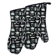 Cotton Oven Mitts 1 Pair Embossed Non Slip Grip Silicone Printing Heat Resistant 470 Degree Gloves W