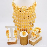 Exaggeration Luxury gold Jewelry Set Dubai Tassel Flower gold Gold Plated set  jewelry Necklace QFFQ