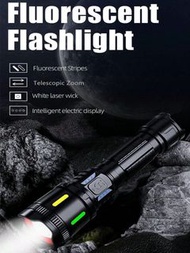 LED 鋁合金變焦手電筒 USB Type-C 充電高流明防水手電筒 4 種模式連 LCD 顯示屏 hbackp 2177 LED ALuminum Alloy Zoom Flashlights US