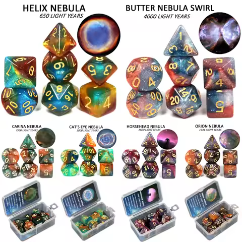 Cosmic Galaxy Concept Dice 7 Pcs with Bag/ Box Role Playing Game Table Accessories 8 Themes Christma