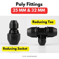 [ 25 MM & 32 MM ] Poly Fittings SIRIM Reducing Socket / Reducing Tee / HDPE Pipe Connector / Sambung