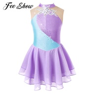 Rhinestone Sequins Figure Ice Skating Dress for Girls Kids Ballet
