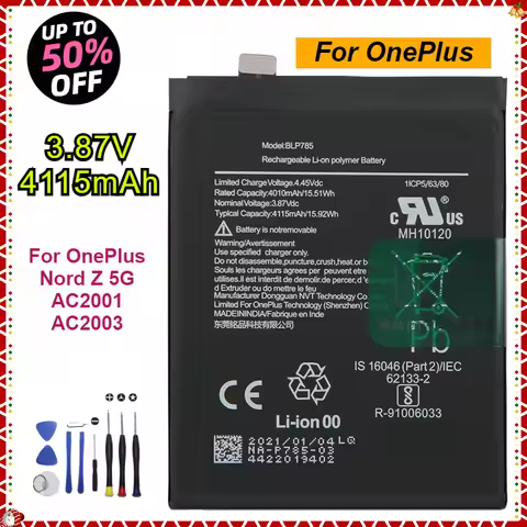 4115mAh Compatible One Plus BLP785 Phone Battery for OnePlus Nord Z 5G AC2001 AC2003 High-Quality Li