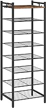 ALLOSWELL 8-Tier Shoe Rack, Large Capacity Shoe Shelf, Narrow Shoe Storage Organizer with Metal Shelves, Hold 12 Pairs of Shoes, Space Saver, Industrial Style, Stable and Sturdy, Black SRHR0801